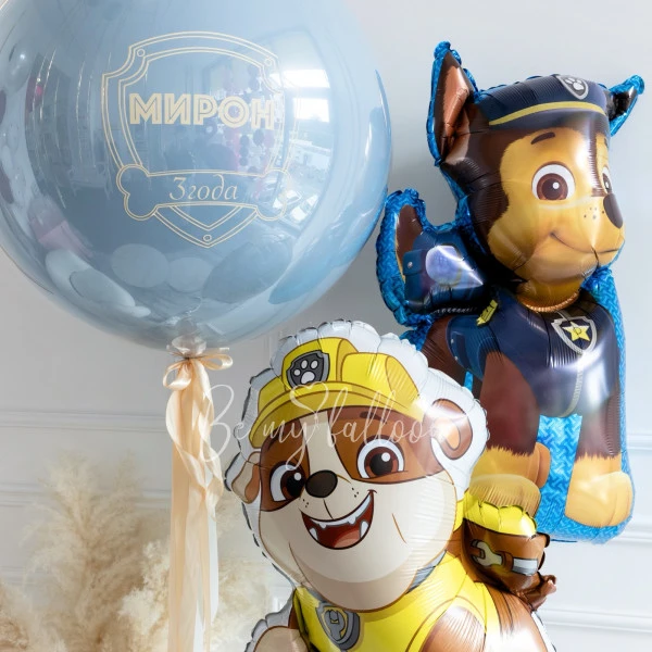 Гелиевый букет Chase и Rubble Paw Patrol с гигантским шаром