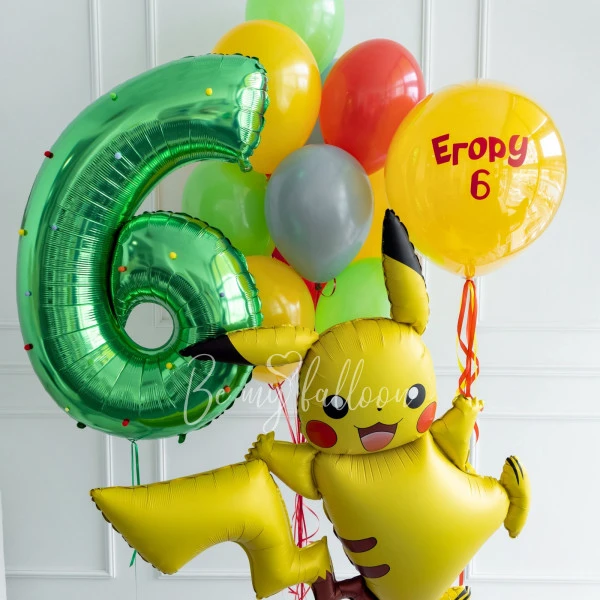 Pikachu Helium Balloon Bouquet with Number Balloon