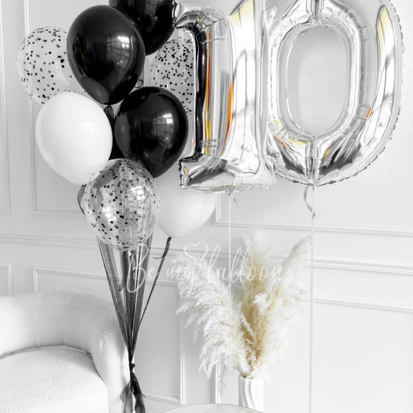 Strong Helium Balloon Bouquet with Foil Numbers 10