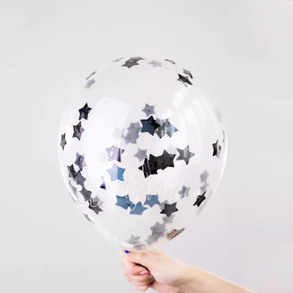 12" Helium latex Blue Stars Confetti Balloon 