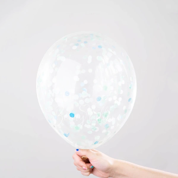 12" Helium latex Light Blue Confetti Balloon 