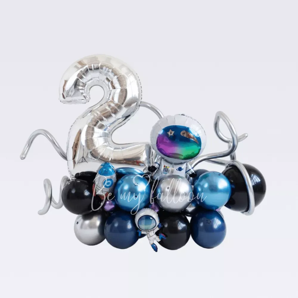 Space air-filled birthday balloon composition