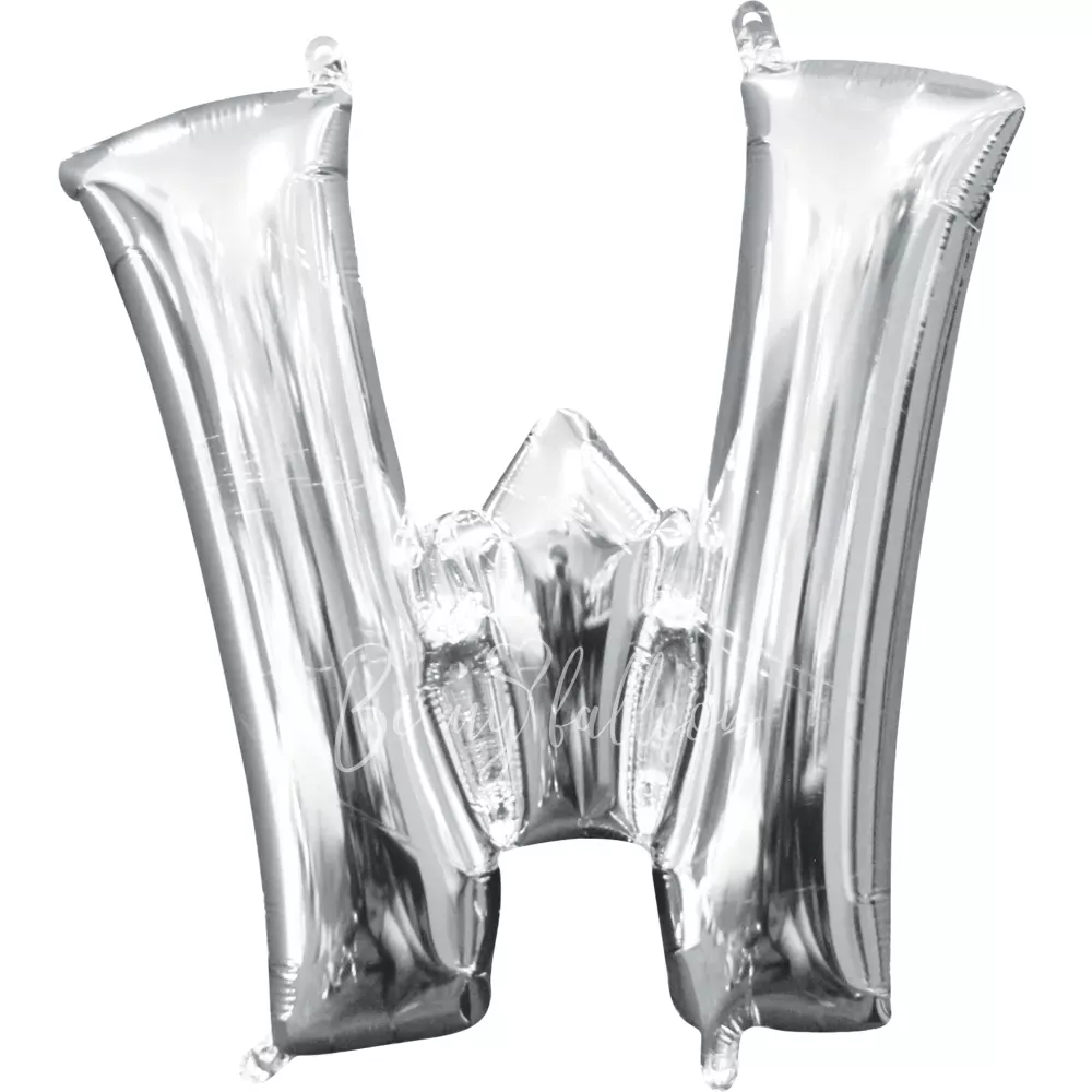 40" Helium foil gloss Silver Letter W balloon
