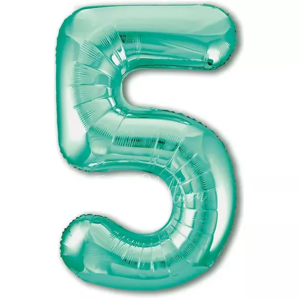 40" Helium foil gloss Biscay green Number 5 balloon
