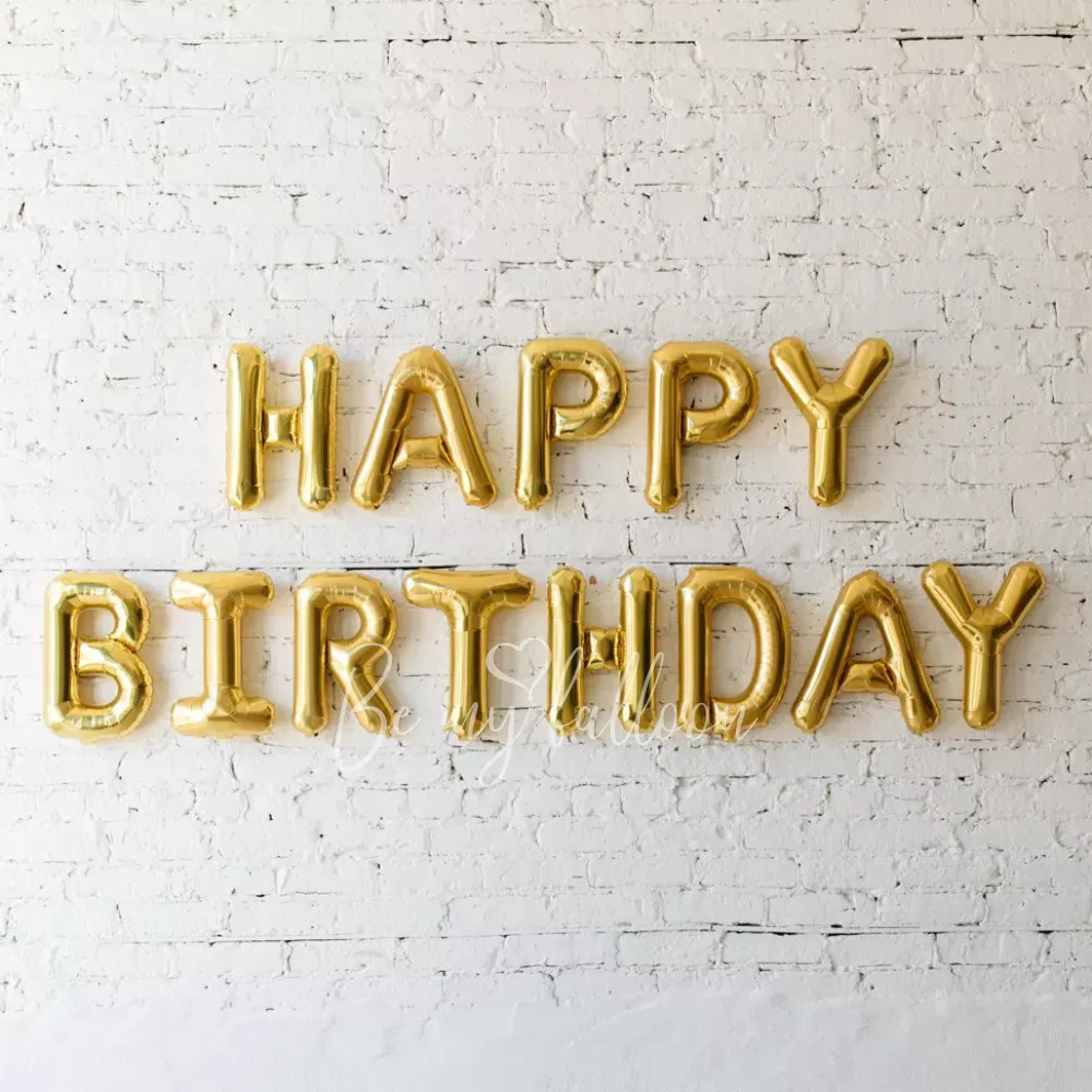 Air-filled foil gloss Gold Happy Birthday balloon garland