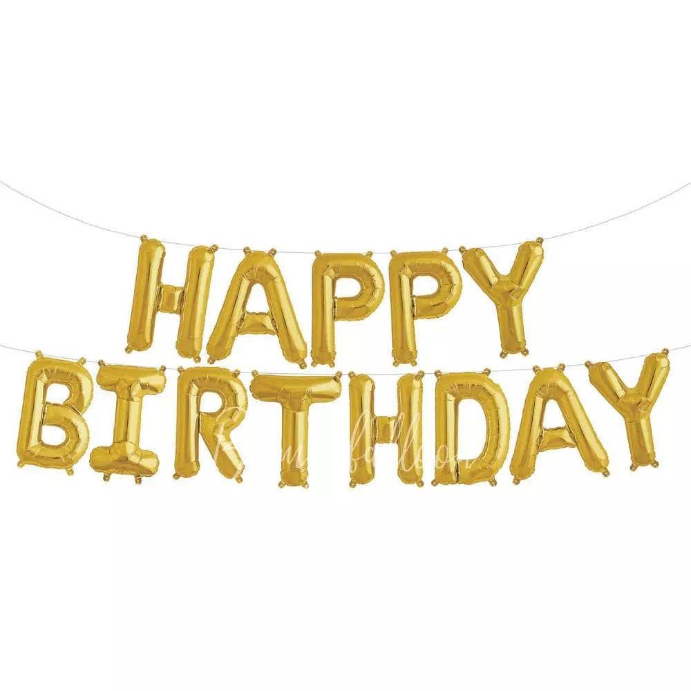 Air-filled foil gloss Gold Happy Birthday balloon garland