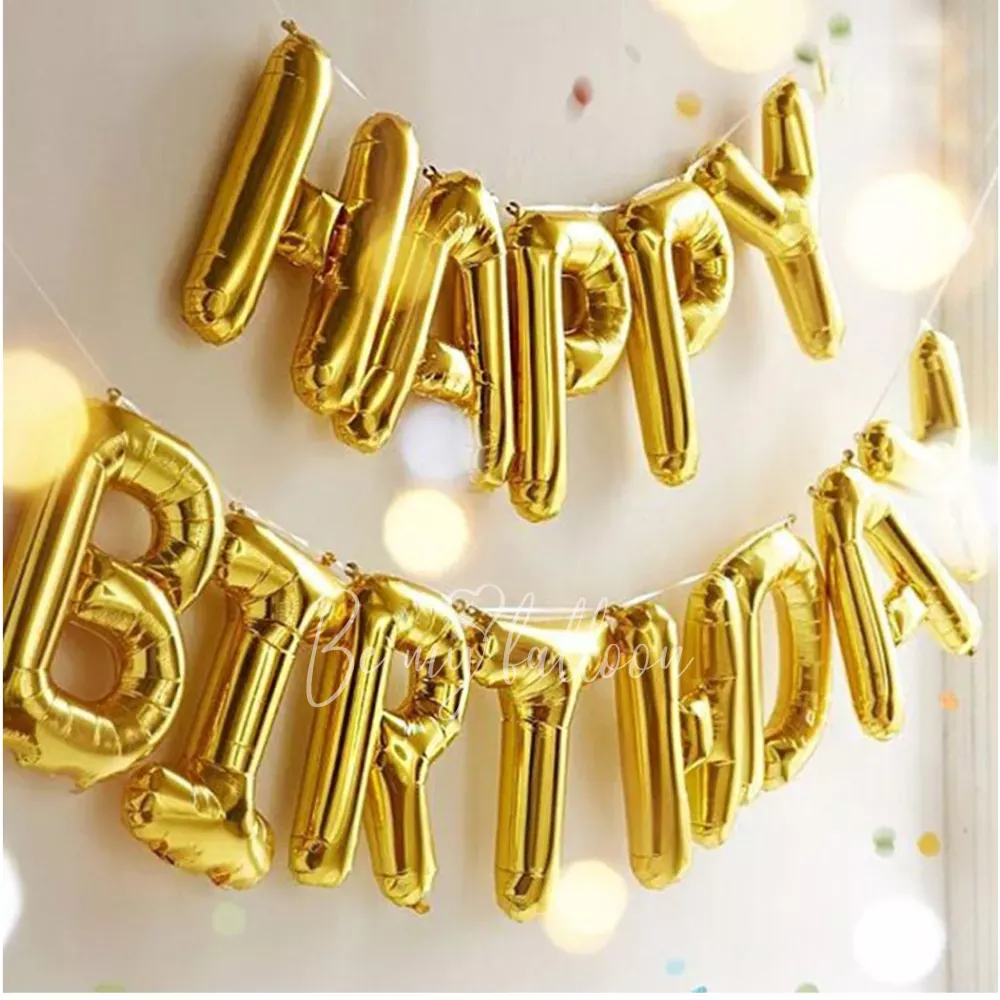 Air-filled foil gloss Gold Happy Birthday balloon garland