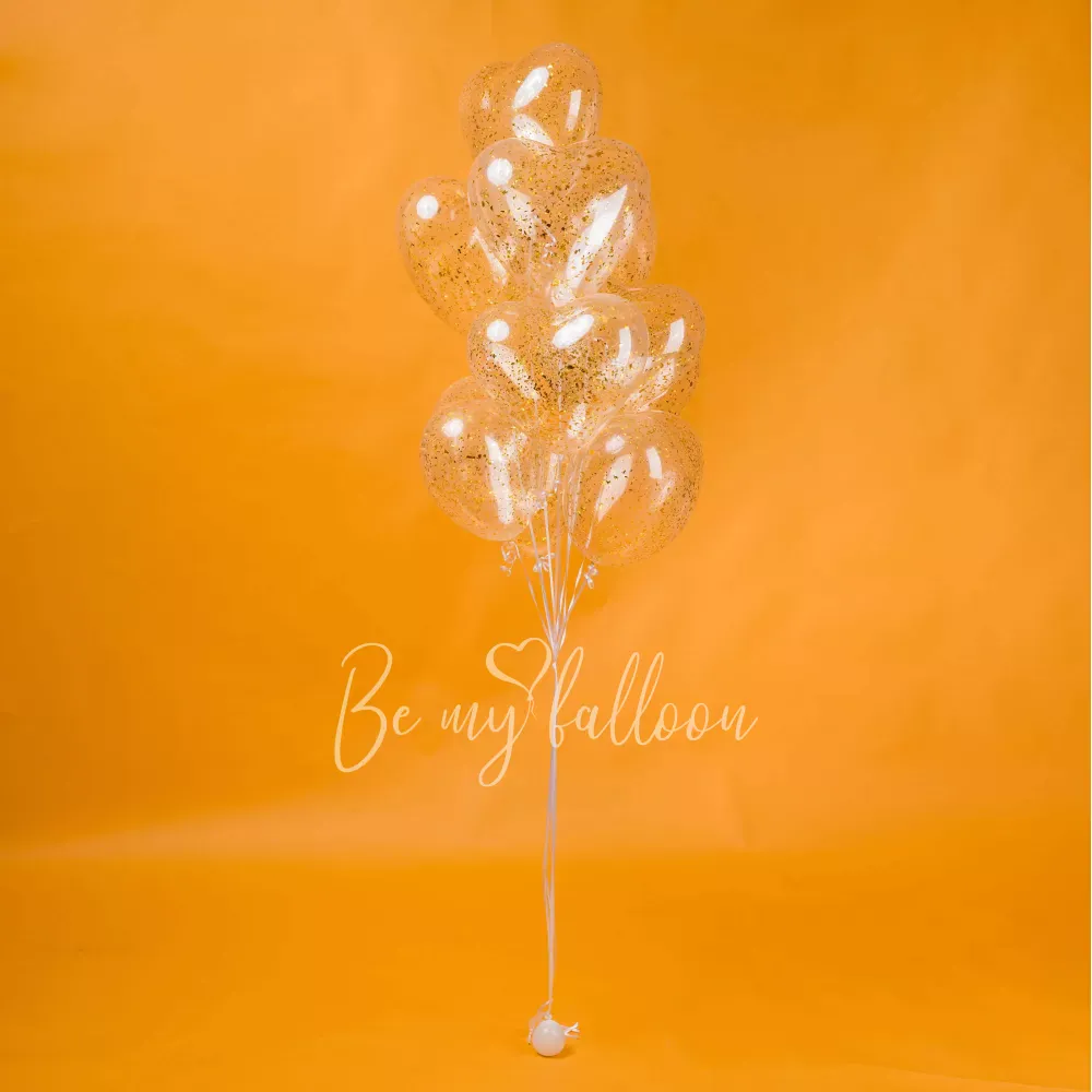 Букет шаров из латекса в форме сердец с конфетти